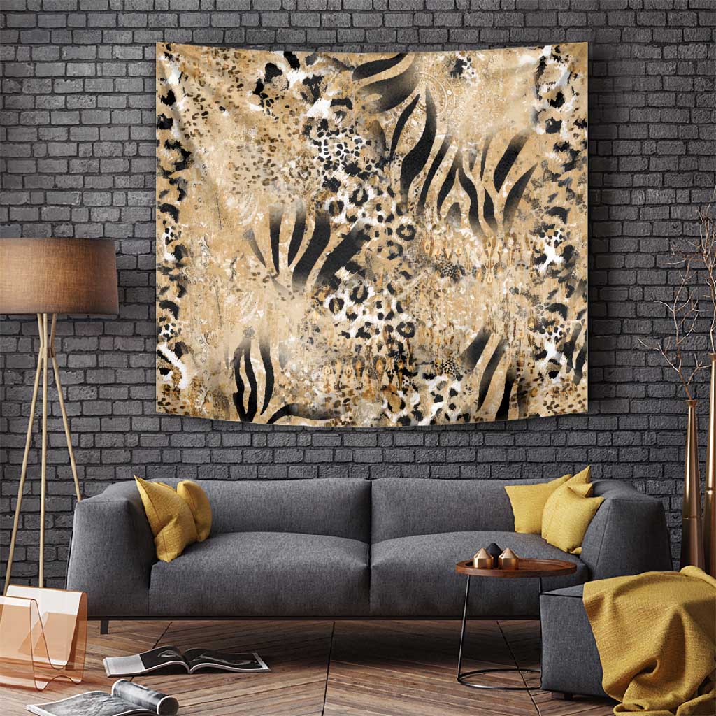 African Wild Animal Skins Tapestry Zebra Tiger Leopard Mix Skin - African Pride
