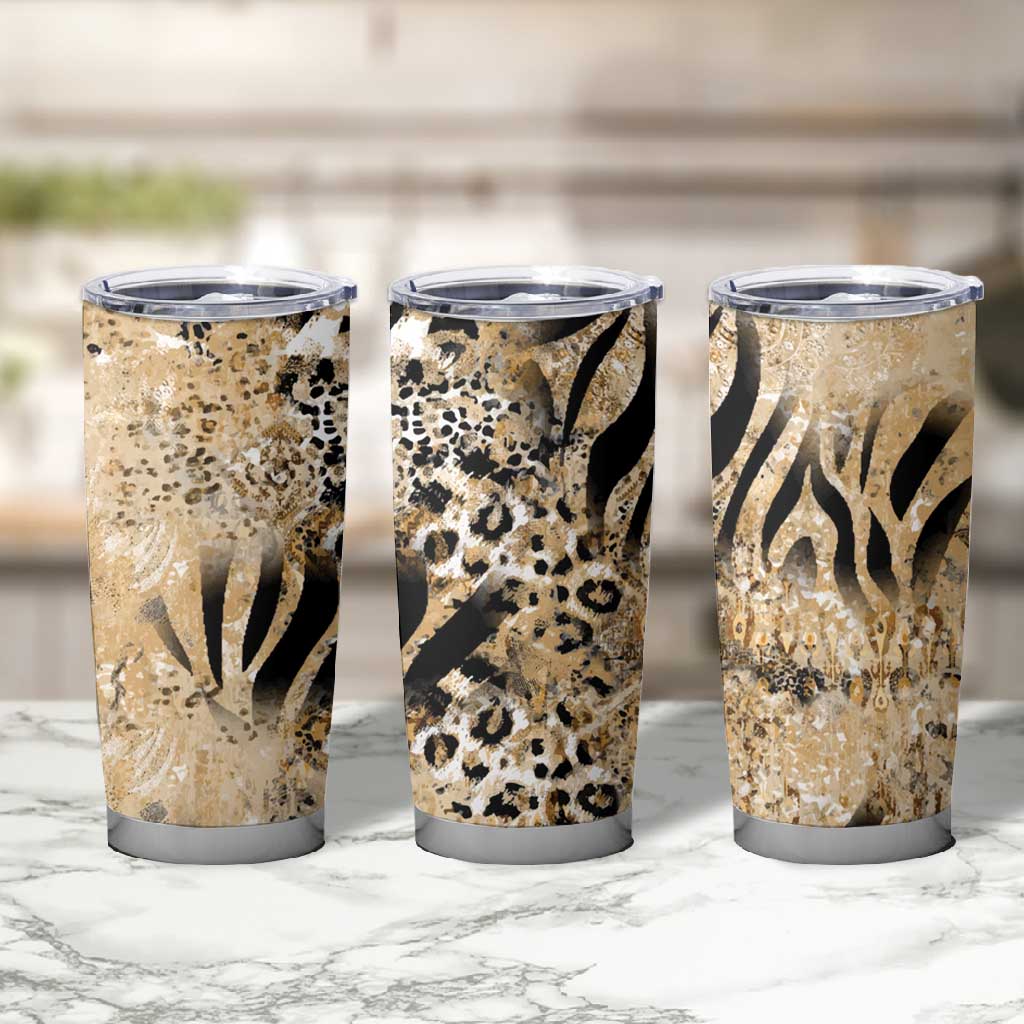African Wild Animal Skins Tumbler Cup Zebra Tiger Leopard Mix Skin - African Pride