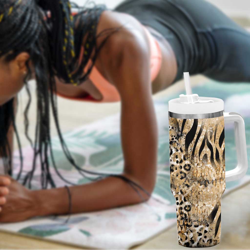 African Wild Animal Skins Tumbler With Handle Zebra Tiger Leopard Mix Skin - African Pride