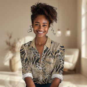 African Wild Animal Skins Women Casual Shirt Zebra Tiger Leopard Mix Skin - African Pride