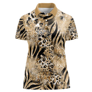 African Wild Animal Skins Women Polo Shirt Zebra Tiger Leopard Mix Skin - African Pride