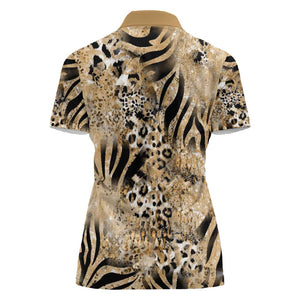 African Wild Animal Skins Women Polo Shirt Zebra Tiger Leopard Mix Skin - African Pride