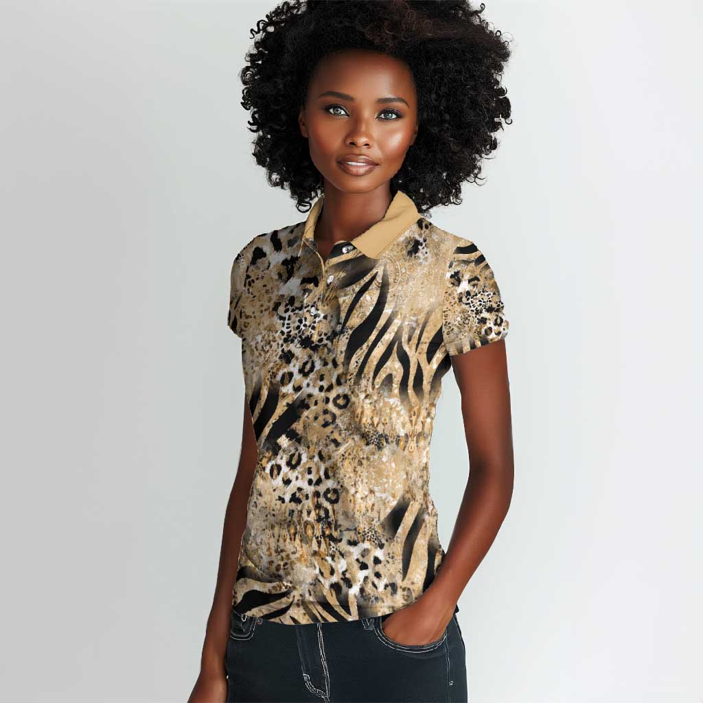 African Wild Animal Skins Women Polo Shirt Zebra Tiger Leopard Mix Skin - African Pride