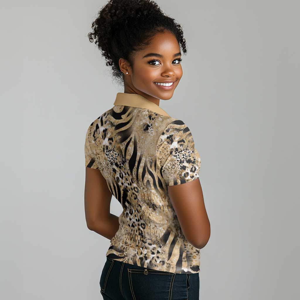 African Wild Animal Skins Women Polo Shirt Zebra Tiger Leopard Mix Skin - African Pride