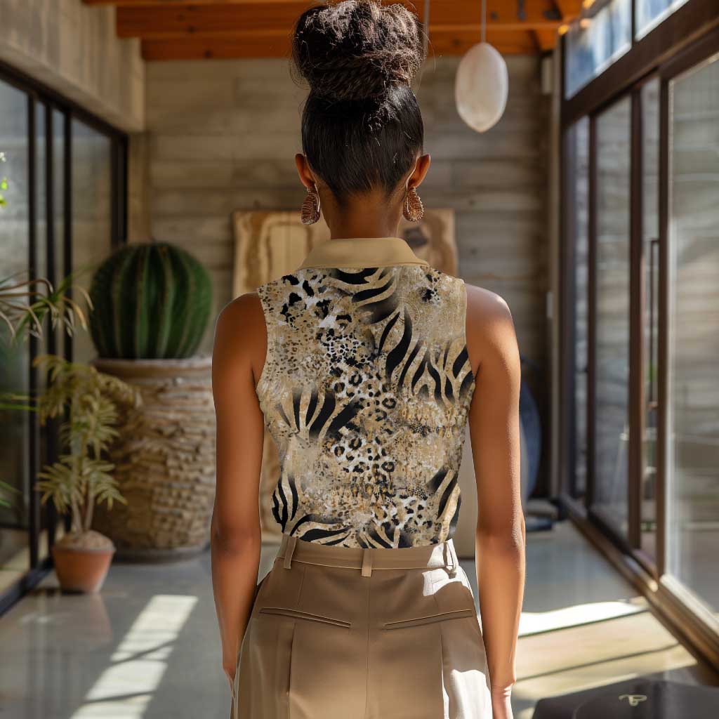 African Wild Animal Skins Women Sleeveless Polo Shirt Zebra Tiger Leopard Mix Skin - African Pride