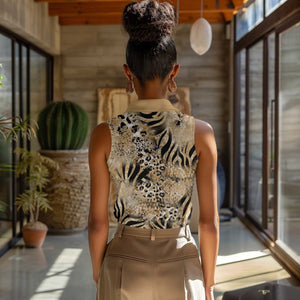 African Wild Animal Skins Women Sleeveless Polo Shirt Zebra Tiger Leopard Mix Skin - African Pride