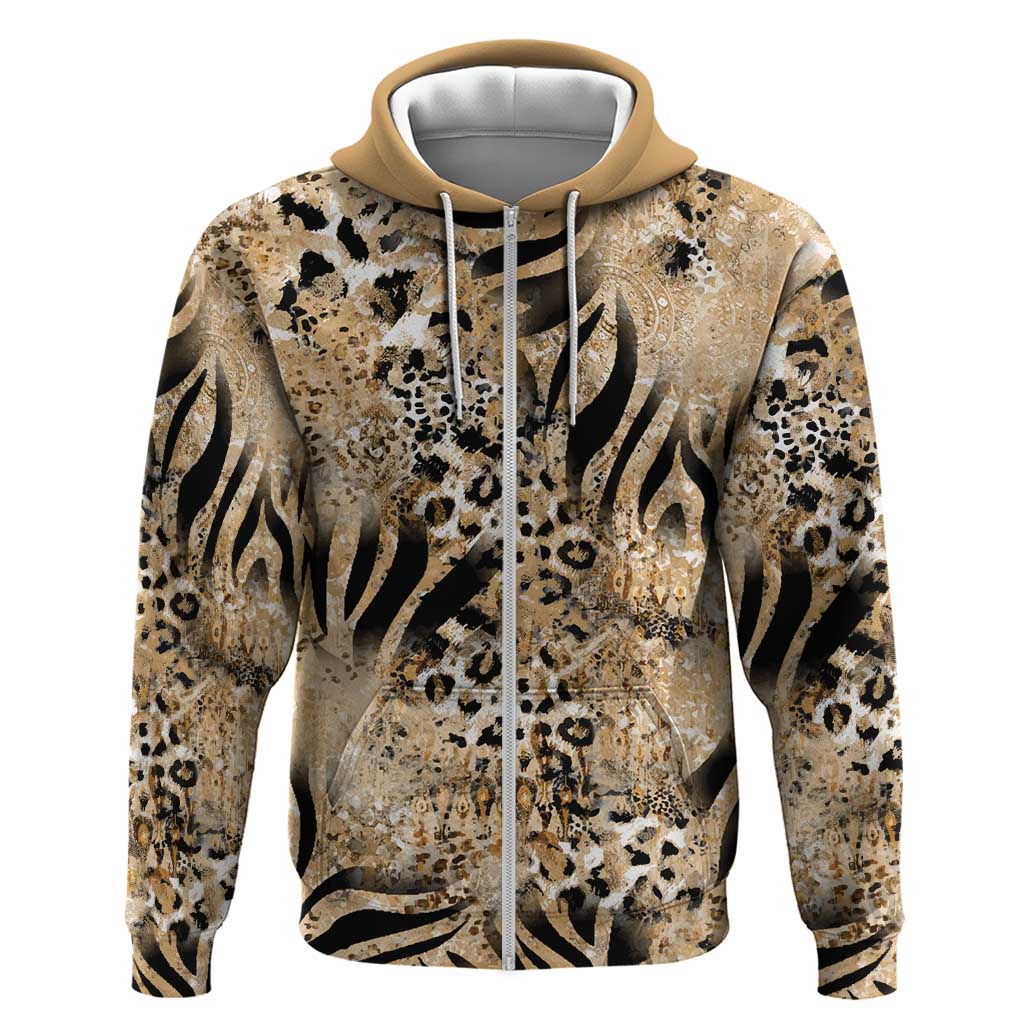 African Wild Animal Skins Zip Hoodie Zebra Tiger Leopard Mix Skin - African Pride