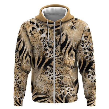 African Wild Animal Skins Zip Hoodie Zebra Tiger Leopard Mix Skin - African Pride