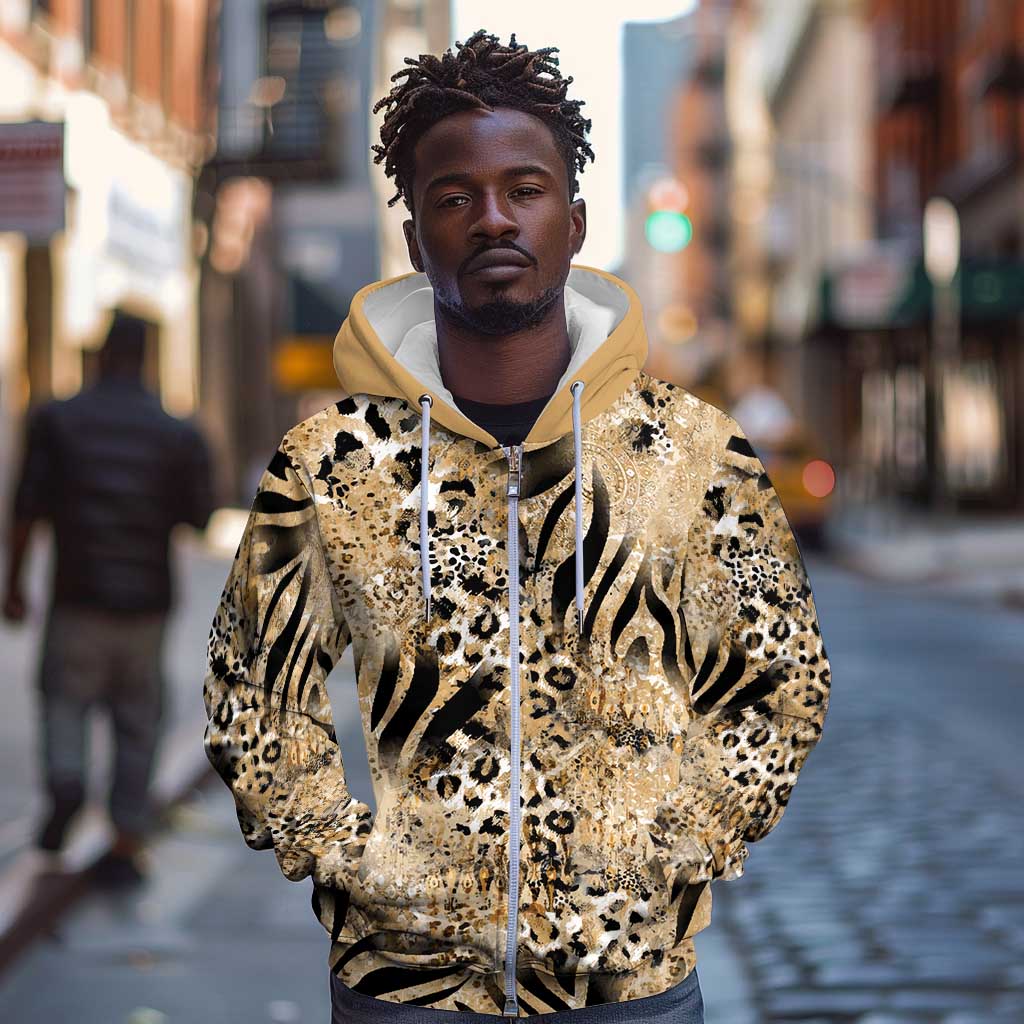 African Wild Animal Skins Zip Hoodie Zebra Tiger Leopard Mix Skin - African Pride
