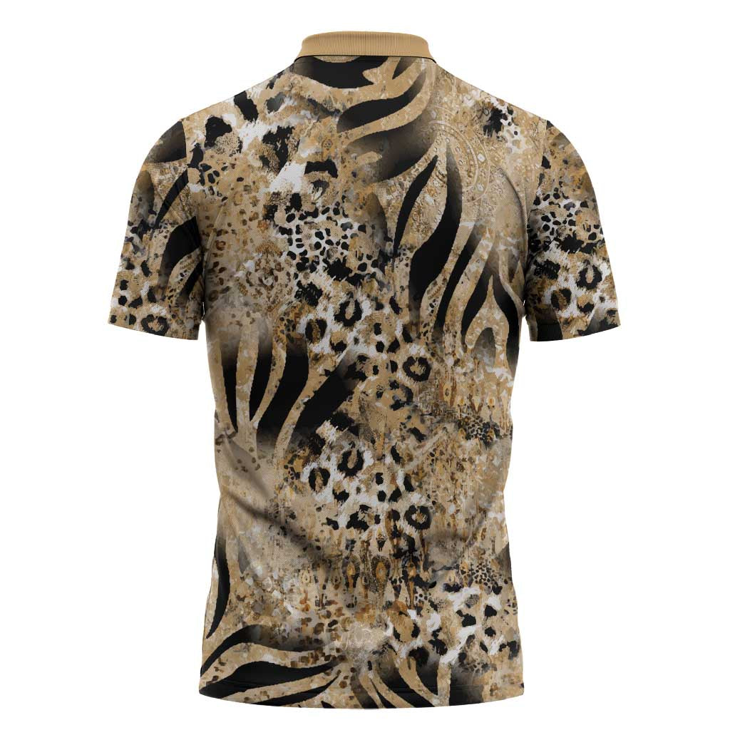 African Wild Animal Skins Zipper Polo Shirt Zebra Tiger Leopard Mix Skin