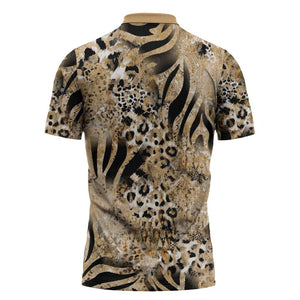 African Wild Animal Skins Zipper Polo Shirt Zebra Tiger Leopard Mix Skin
