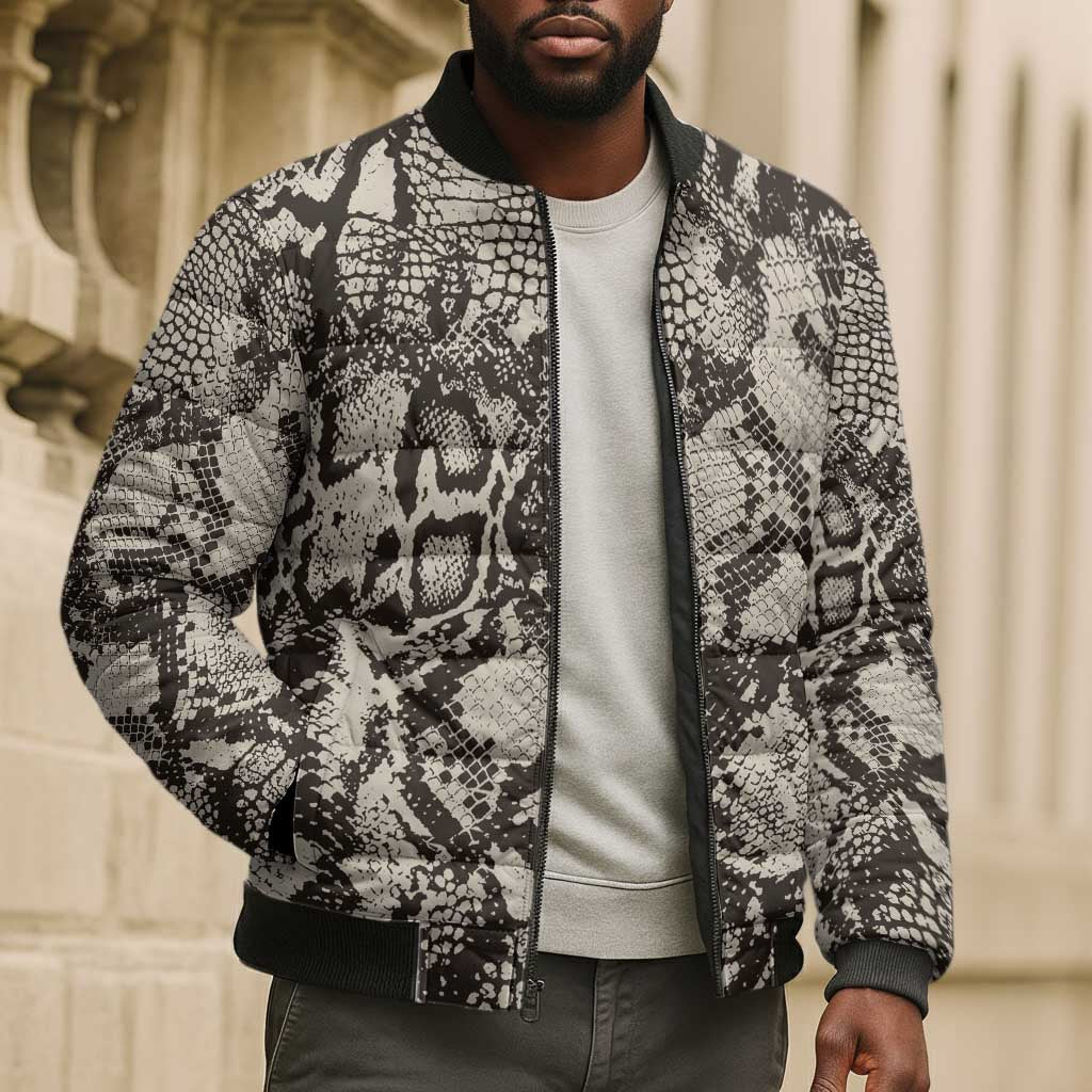 African Wild Animal Skins Bomber Puffer Jacket Snake and Crocodile Mix Skin
