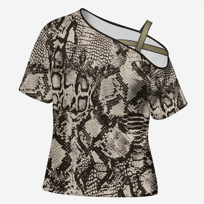 African Wild Animal Skins Cross Shoulder Shirt Snake and Crocodile Mix Skin