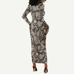 African Wild Animal Skins Long Sleeve Bodycon Dress Snake and Crocodile Mix Skin - African Pride