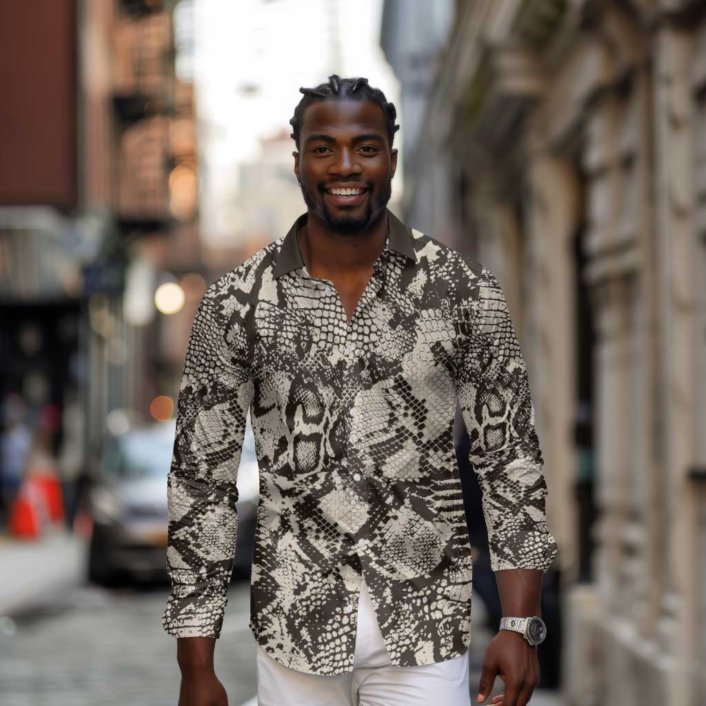 African Wild Animal Skins Long Sleeve Button Shirt Snake and Crocodile Mix Skin - African Pride