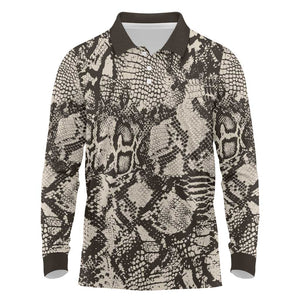 African Wild Animal Skins Long Sleeve Polo Shirt Snake and Crocodile Mix Skin - African Pride