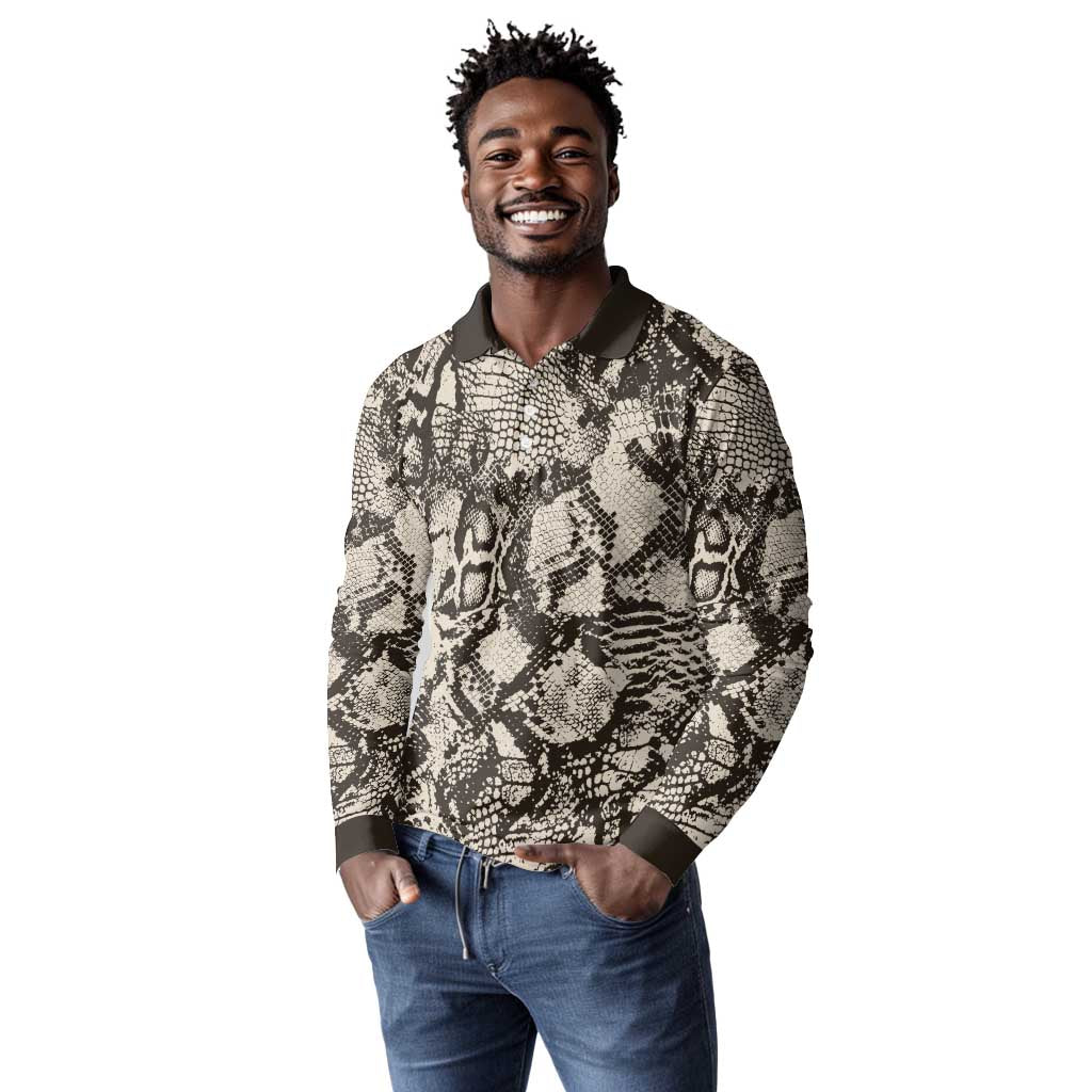 African Wild Animal Skins Long Sleeve Polo Shirt Snake and Crocodile Mix Skin - African Pride