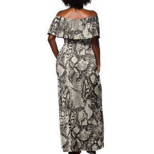 African Wild Animal Skins Off Shoulder Maxi Dress Snake and Crocodile Mix Skin - African Pride