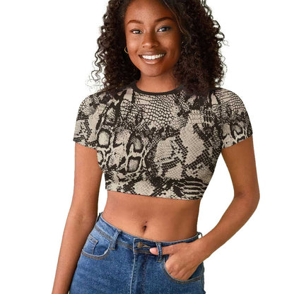 African Wild Animal Skins Raglan Cropped T shirt Snake and Crocodile Mix Skin - African Pride