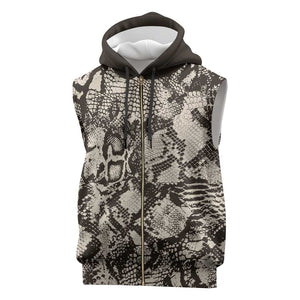 African Wild Animal Skins Sleeveless Zip Hoodie Snake and Crocodile Mix Skin - African Pride