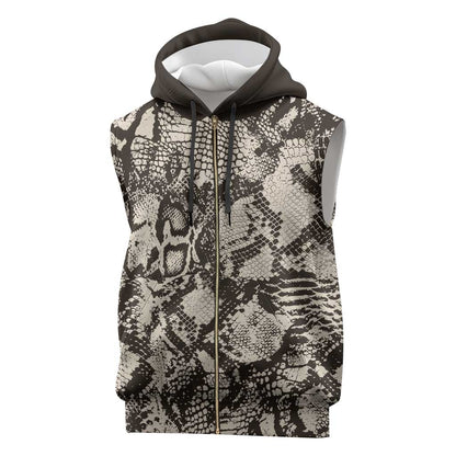 African Wild Animal Skins Sleeveless Zip Hoodie Snake and Crocodile Mix Skin - African Pride