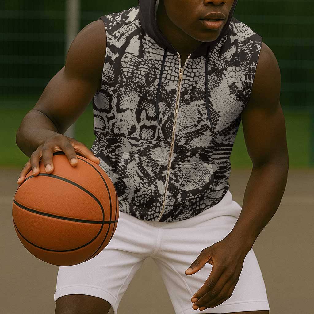 African Wild Animal Skins Sleeveless Zip Hoodie Snake and Crocodile Mix Skin - African Pride