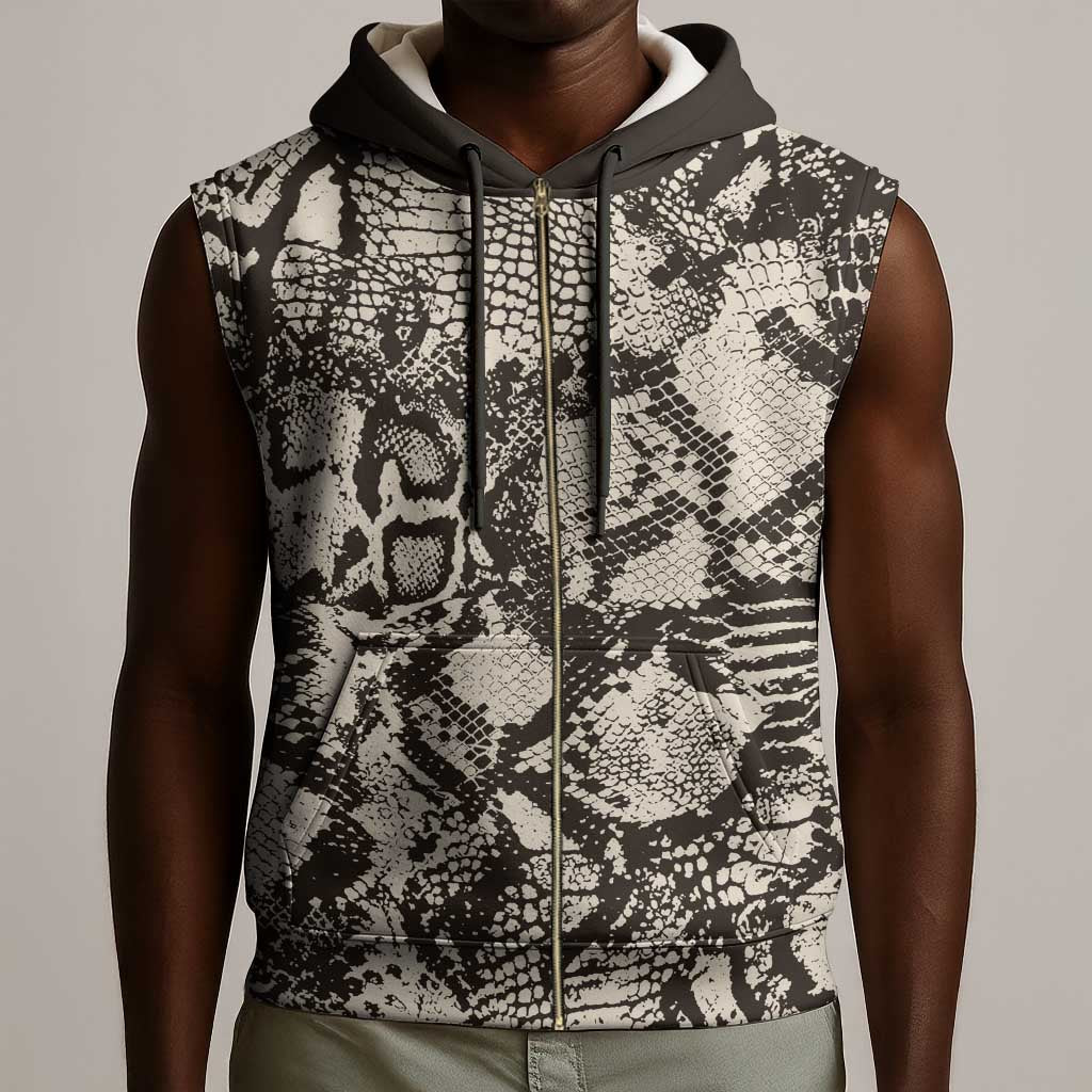 African Wild Animal Skins Sleeveless Zip Hoodie Snake and Crocodile Mix Skin - African Pride