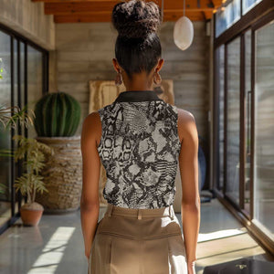 African Wild Animal Skins Women Sleeveless Polo Shirt Snake and Crocodile Mix Skin - African Pride