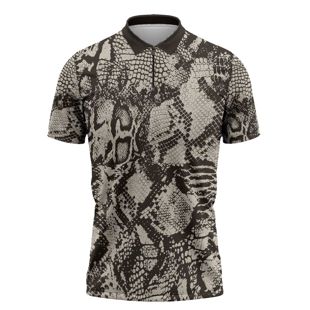 African Wild Animal Skins Zipper Polo Shirt Snake and Crocodile Mix Skin