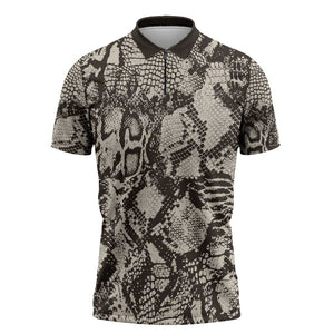African Wild Animal Skins Zipper Polo Shirt Snake and Crocodile Mix Skin