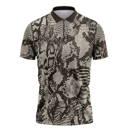 African Wild Animal Skins Zipper Polo Shirt Snake and Crocodile Mix Skin