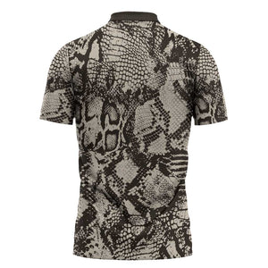 African Wild Animal Skins Zipper Polo Shirt Snake and Crocodile Mix Skin