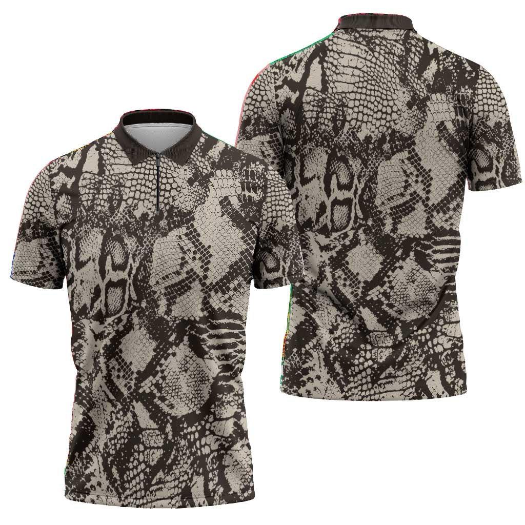 African Wild Animal Skins Zipper Polo Shirt Snake and Crocodile Mix Skin