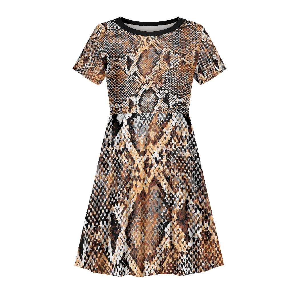 African Wild Animal Skins Kid Short Sleeve Dress Vintage Snake Skin Pattern - African Pride
