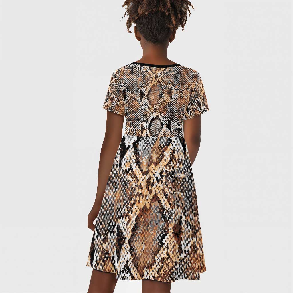 African Wild Animal Skins Kid Short Sleeve Dress Vintage Snake Skin Pattern - African Pride