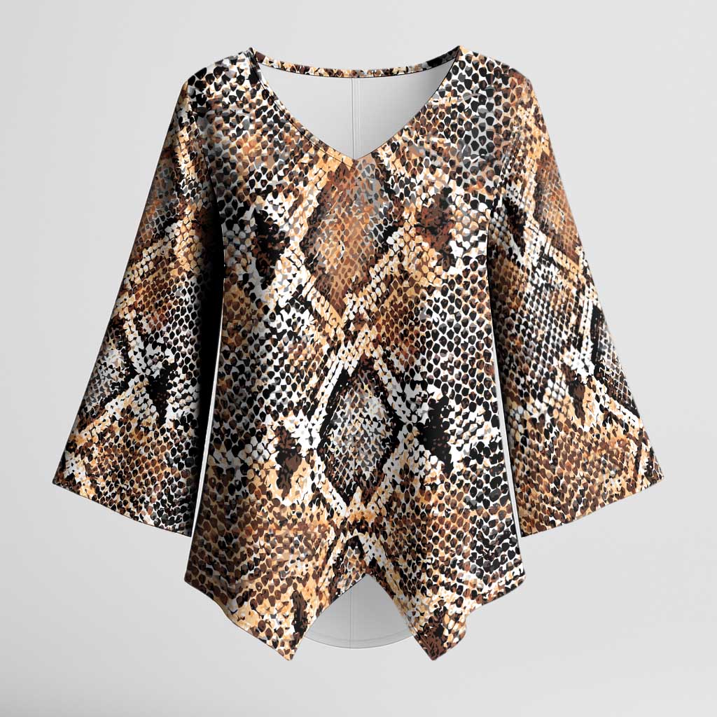 African Wild Animal Skins Kimono Sleeve Blouse Vintage Snake Skin Pattern