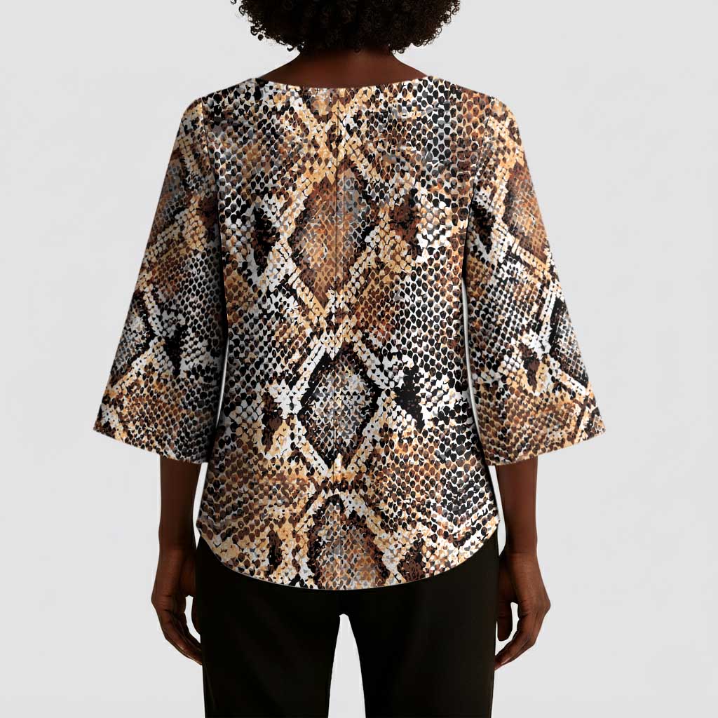 African Wild Animal Skins Kimono Sleeve Blouse Vintage Snake Skin Pattern