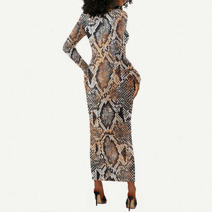 African Wild Animal Skins Long Sleeve Bodycon Dress Vintage Snake Skin Pattern - African Pride