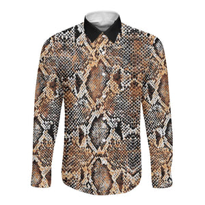 African Wild Animal Skins Long Sleeve Button Shirt Vintage Snake Skin Pattern - African Pride
