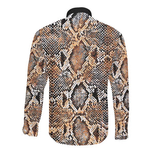 African Wild Animal Skins Long Sleeve Button Shirt Vintage Snake Skin Pattern - African Pride