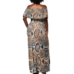 African Wild Animal Skins Off Shoulder Maxi Dress Vintage Snake Skin Pattern - African Pride