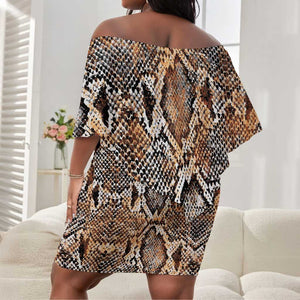 African Wild Animal Skins Off Shoulder Short Dress Vintage Snake Skin Pattern - African Pride