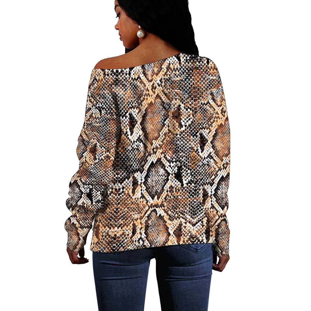 African Wild Animal Skins Off Shoulder Sweater Vintage Snake Skin Pattern - African Pride