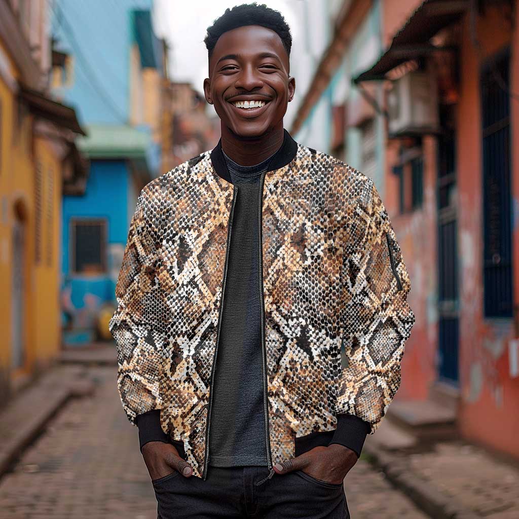 African Wild Animal Skins Sleeve Zip Bomber Jacket Vintage Snake Skin Pattern - African Pride