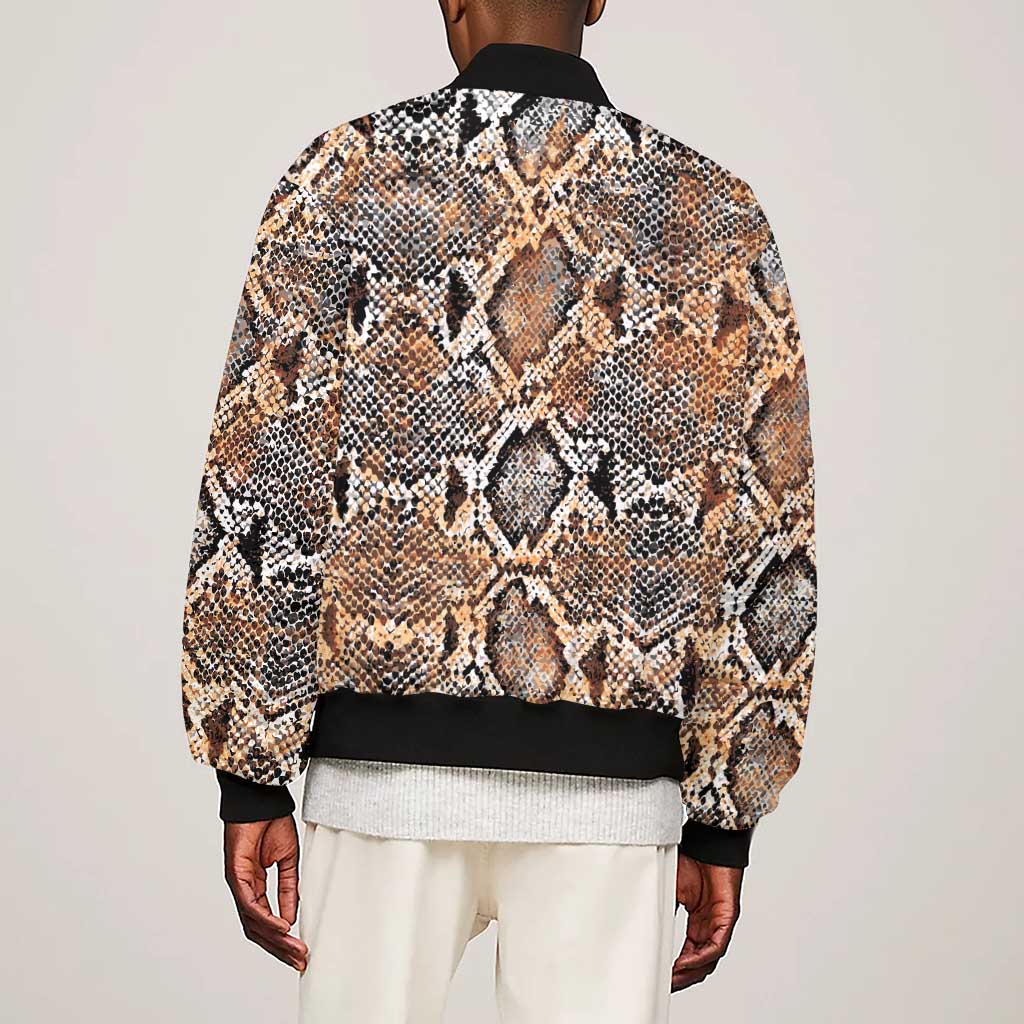 African Wild Animal Skins Sleeve Zip Bomber Jacket Vintage Snake Skin Pattern - African Pride