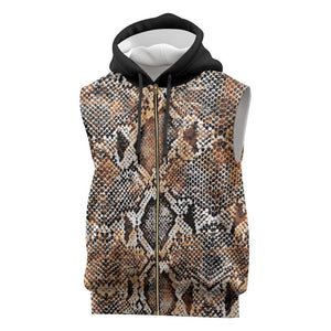 African Wild Animal Skins Sleeveless Zip Hoodie Vintage Snake Skin Pattern - African Pride