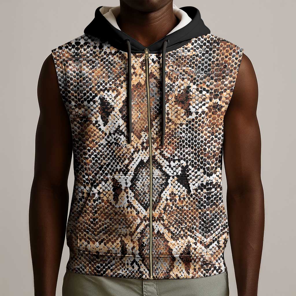 African Wild Animal Skins Sleeveless Zip Hoodie Vintage Snake Skin Pattern - African Pride