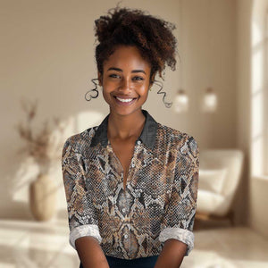 African Wild Animal Skins Women Casual Shirt Vintage Snake Skin Pattern - African Pride