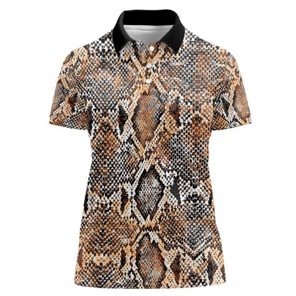 African Wild Animal Skins Women Polo Shirt Vintage Snake Skin Pattern - African Pride