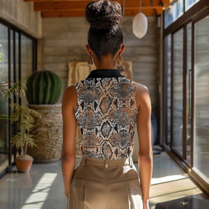 African Wild Animal Skins Women Sleeveless Polo Shirt Vintage Snake Skin Pattern - African Pride